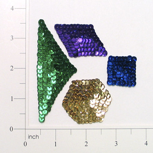 Scatter Applique/Patch - Green, Gold, Blue, Purple - 4 pcs. - Multi Colors Sequin & Beaded Appliques