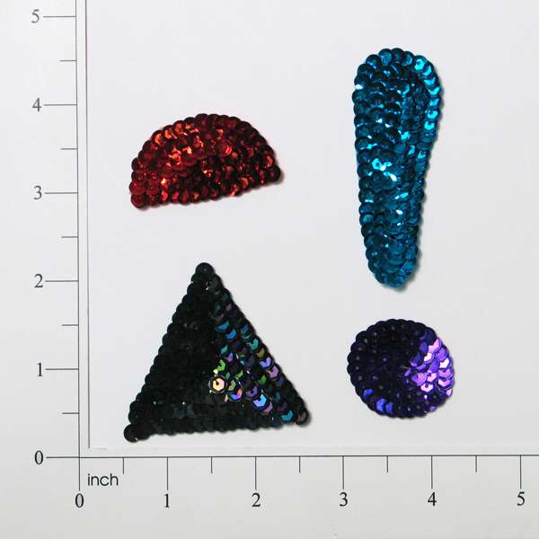 Scatter Applique/Patch - Black, Aqua Blue, Red, Purple - 4 pcs. - Multi Colors Sequin & Beaded Appliques