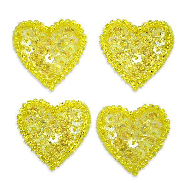 Heart Sequin Applique/Patch - Pack of 4 Light Yellow Heart Appliques