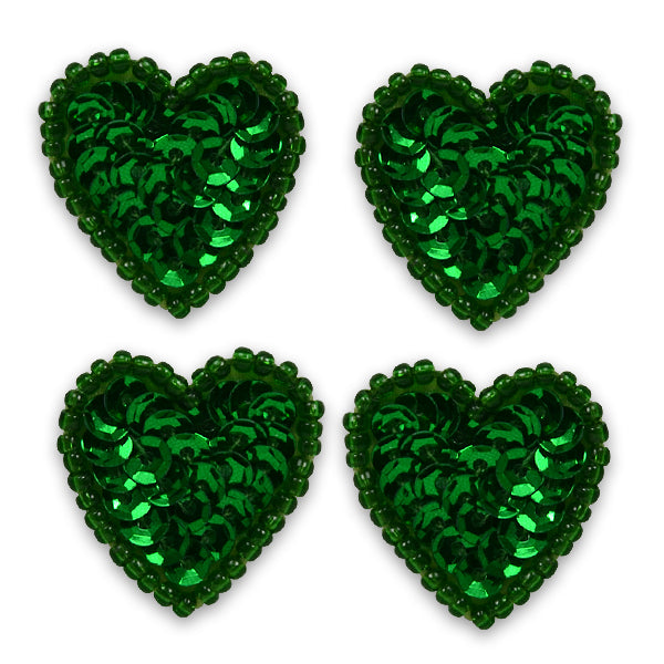 Heart Sequin Applique/Patch - Kelly Green - Mini 7/8" - 4 pcs. Sequin & Beaded Appliques
