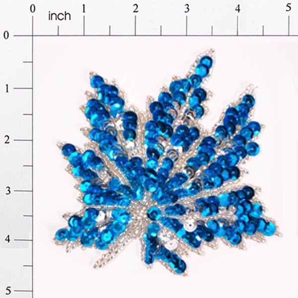 4 1/2" x 4 1/2" Maple Leaf Sequin Applique Aqua Blue Sequin & Beaded Appliques