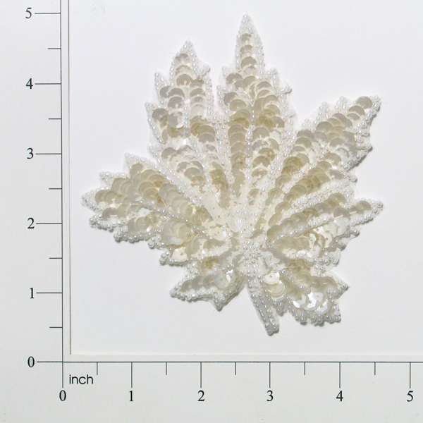 4 1/2" x 4 1/2" Maple Leaf Sequin Applique White Aurora Borealis Sequin & Beaded Appliques