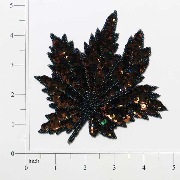 4 1/2" x 4 1/2" Maple Leaf Sequin Applique Bronze Sequin & Beaded Appliques