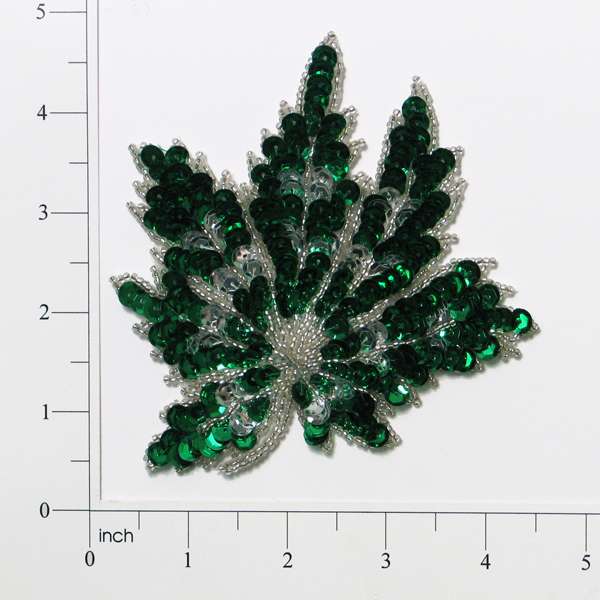Pack of 2 Maple Leaf Sequin Applique Green Sequin & Beaded Appliques