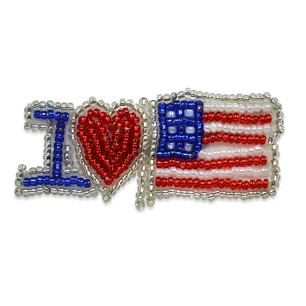 I Heart USA Flag Beaded Applique/Patch - Red White and Blue Sequin & Beaded Appliques