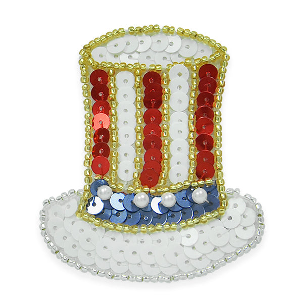 Uncle Sam's Top Hat Sequin Applique/Patch - Red White and Blue Sequin & Beaded Appliques