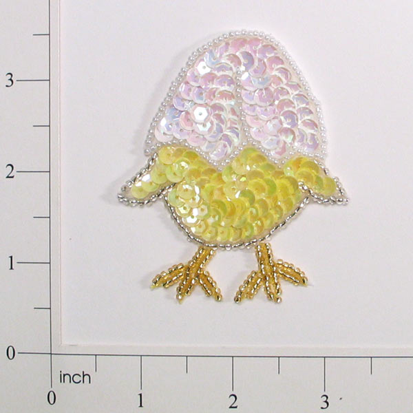 Half Cracked Egg Applique/Patch - Yellow Multi Sequin & Beaded Appliques