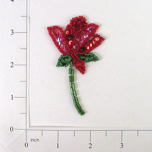 Rose Sequin Applique/Patch - Red Multi Sequin & Beaded Appliques