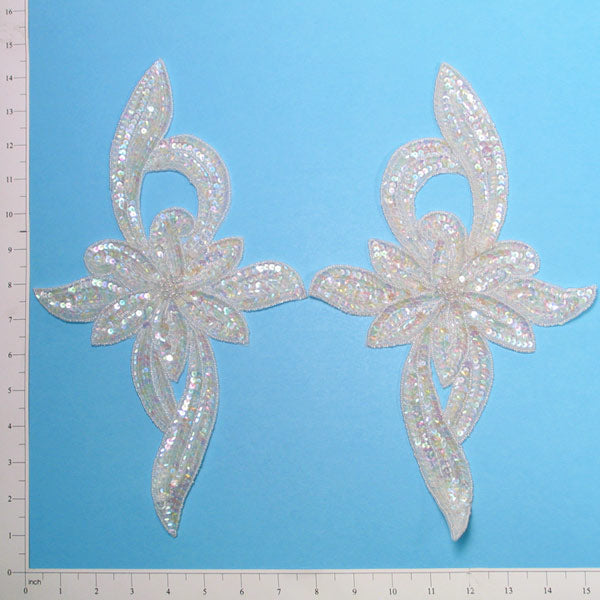 Floral Star Sequin Applique/Patch Pack of 2 Crystal Aurora Borealis Sequin & Beaded Appliques