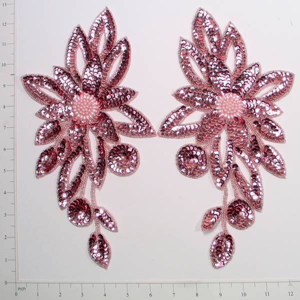 Fancy Floral Sequin Applique/Patch Pack of 2 Mauve Sequin & Beaded Appliques