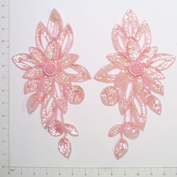 Fancy Floral Sequin Applique/Patch Pack of 2 Light Pink Sequin & Beaded Appliques