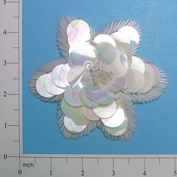 Beaded Sequin Applique/Patch Deco Flower White Aurora Borealis Sequin & Beaded Appliques