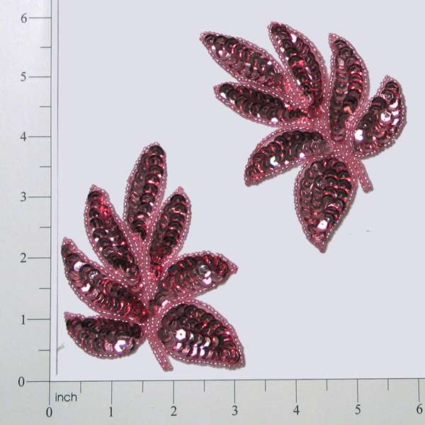 Elm Leaf Sequin Applique/Patch Pack of 2 - Mauve Sequin & Beaded Appliques