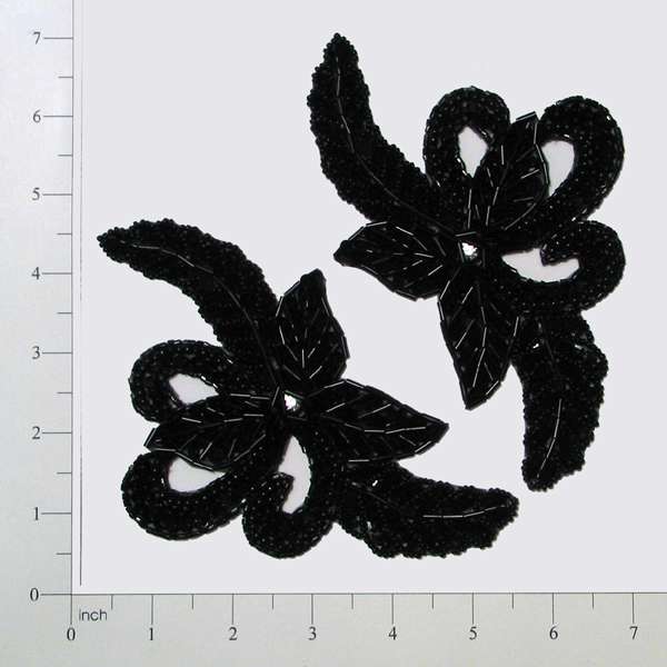 Tied Bow Sequin Applique/Patch Pack of 2 - Black Sequin & Beaded Appliques