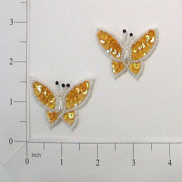 1 3/4" x 1 1/4" Butterfly Sequin Applique/Patch Pack of 2 Gold Sequin & Beaded Appliques