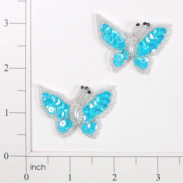 1 3/4" x 1 1/4" Butterfly Sequin Applique/Patch Pack of 2 Light Blue Sequin & Beaded Appliques