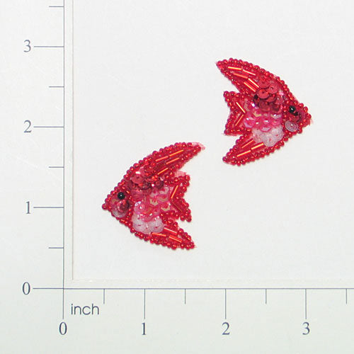 Fish Beaded Sequin Applique/Patch Pack of 2 - Red Sequin & Beaded Appliques