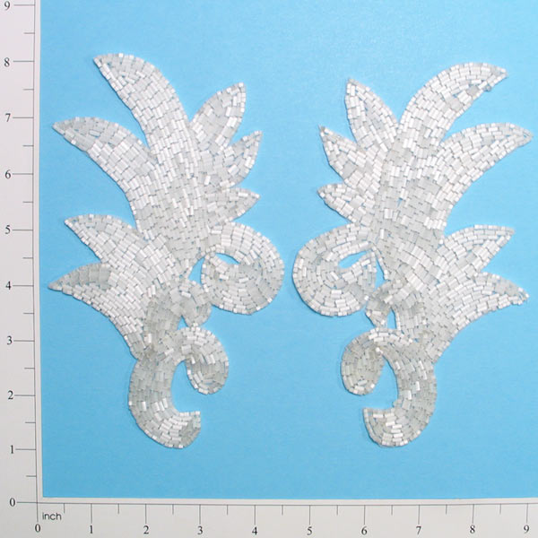 Sprig Beaded Applique/Patch Pack of 2 - Chalk White Sequin & Beaded Appliques