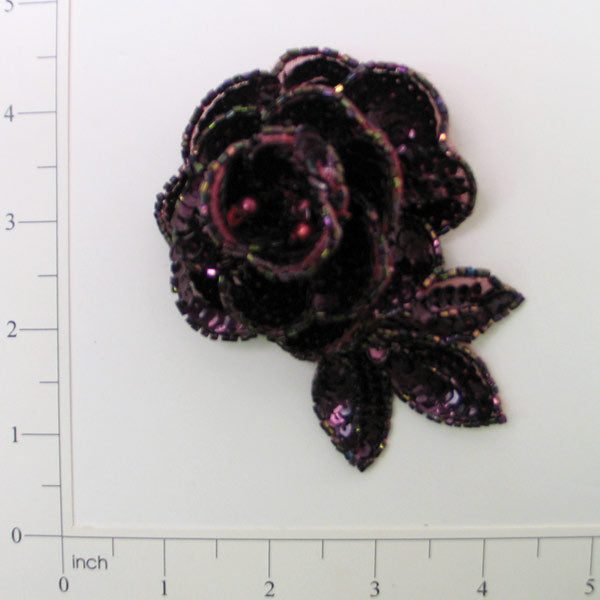 Dimensional Rose Sequin Applique/Patch Burgundy Sequin & Beaded Appliques