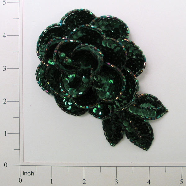 Dimensional Rose Sequin Applique/Patch Hunter Green Sequin & Beaded Appliques