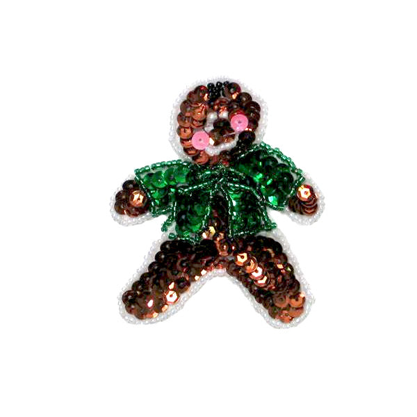 Ginger Bread Boy Sequin Applique/Patch - Brown Multi Sequin & Beaded Appliques