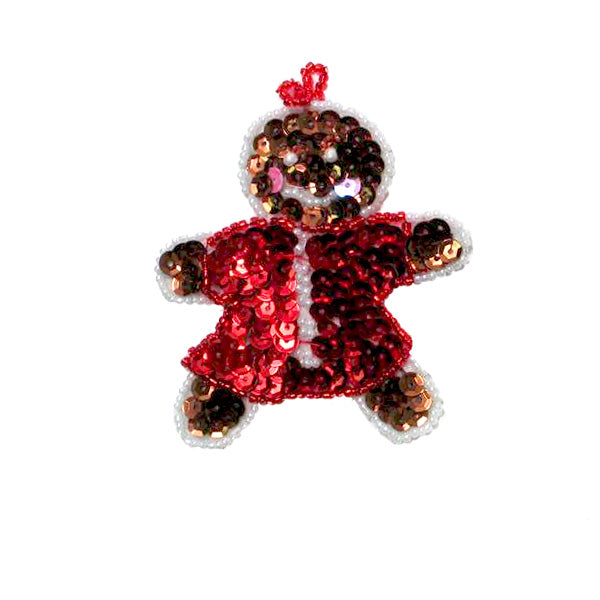 Ginger Bread Girl Sequin Applique/Patch - Brown Multi Sequin & Beaded Appliques