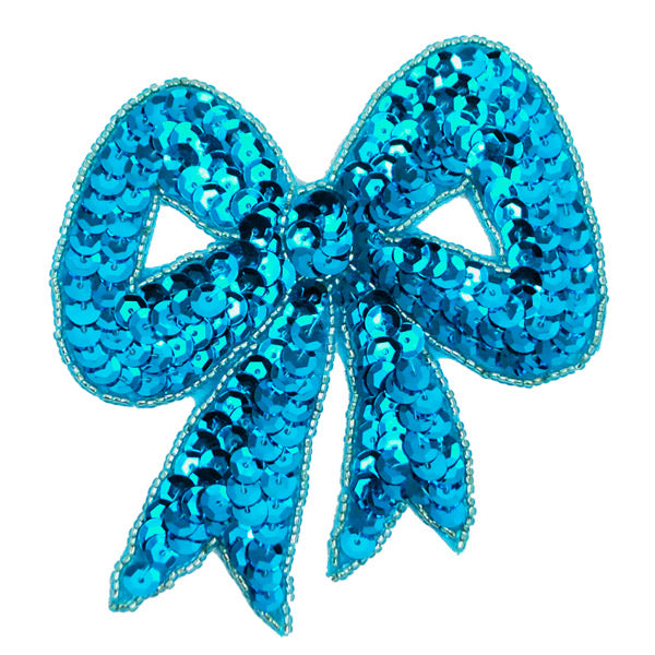 Classic Bow Sequin Applique/Patch Aqua Blue Sequin & Beaded Appliques