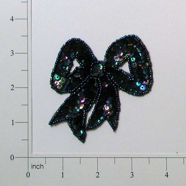 Classic Bow Sequin Applique/Patch Black Aurora Borealis Sequin & Beaded Appliques