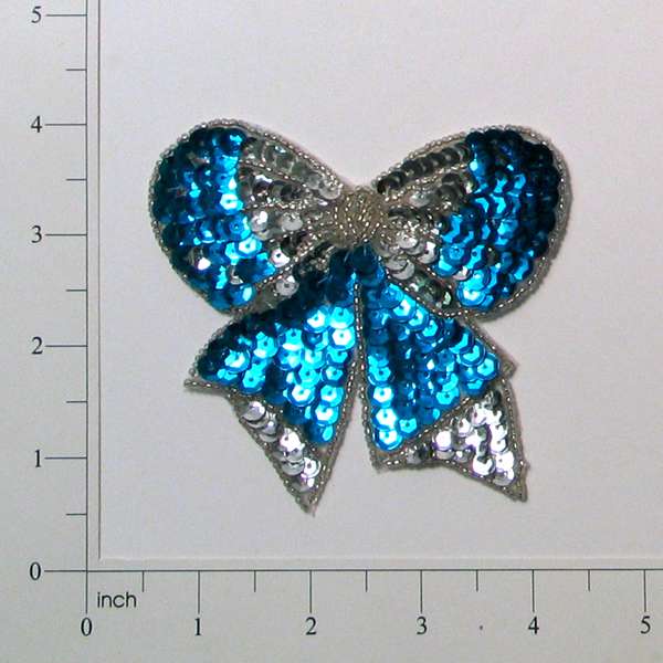 Bow Sequin Applique/Patch Aqua Blue Sequin & Beaded Appliques