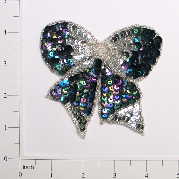 Bow Sequin Applique/Patch Black Aurora Borealis Sequin & Beaded Appliques