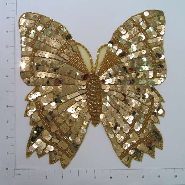 Monarch Butterfly Sequin Applique/Patch - Gold Sequin & Beaded Appliques