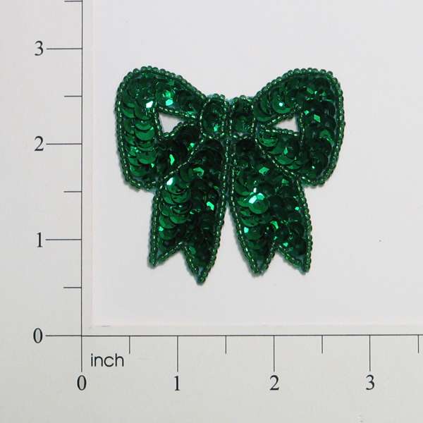 2 1/4" x 2 1/4" Bow Sequin Applique/Patch Kelly Green Sequin & Beaded Appliques