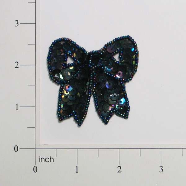 2 1/4" x 2 1/4" Bow Sequin Applique/Patch Black Aurora Borealis Sequin & Beaded Appliques