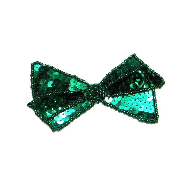 3 3/4" x 1 3/4" Bow Sequin Applique/Patch Kelly Green Sequin & Beaded Appliques