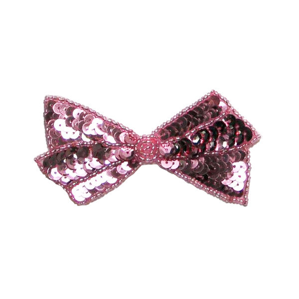 3 3/4" x 1 3/4" Bow Sequin Applique/Patch Mauve Sequin & Beaded Appliques
