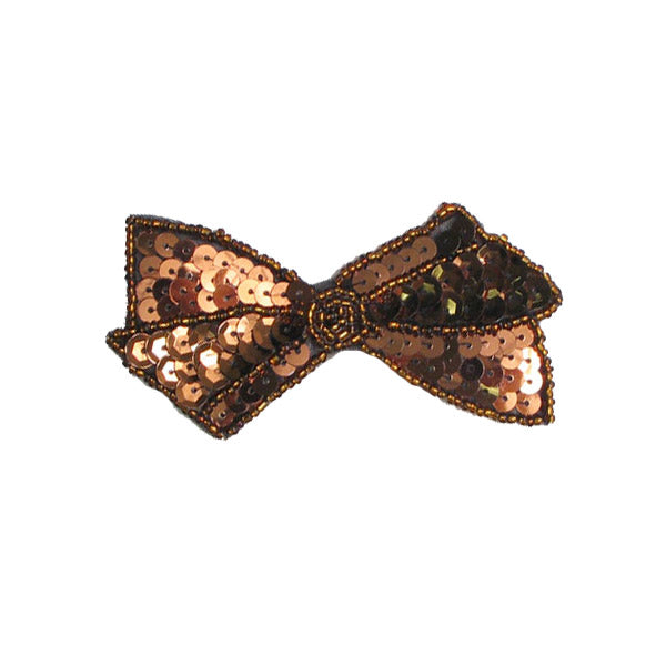 3 3/4" x 1 3/4" Bow Sequin Applique/Patch Bronze Sequin & Beaded Appliques
