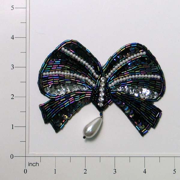 Designer Bow Sequin Applique/Patch - Black Sequin & Beaded Appliques