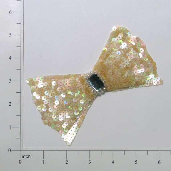 Layered Bow Sequin Applique - Crystal Aurora Borealis Sequin & Beaded Appliques