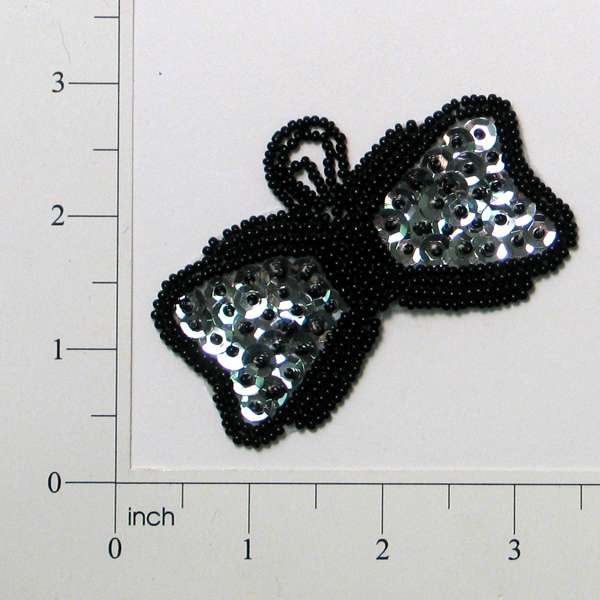 Bow Beaded And Sequin Applique/Patch - Black Sequin & Beaded Appliques