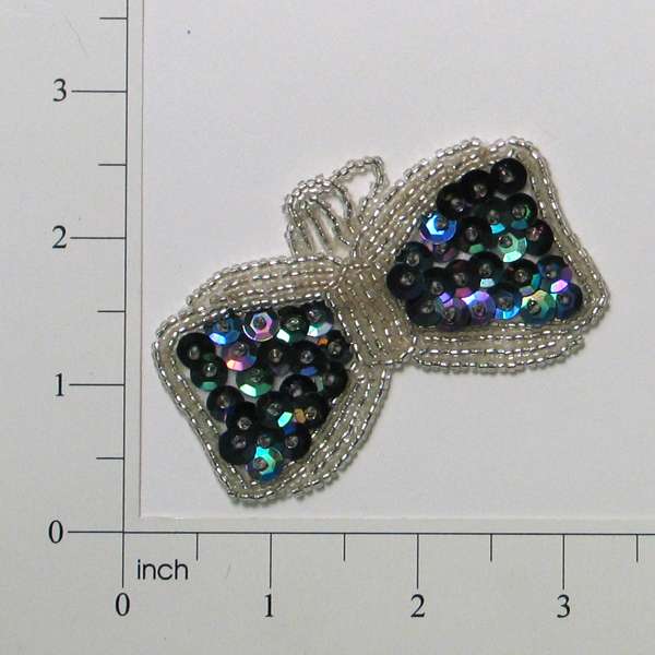 Bow Beaded And Sequin Applique/Patch Black Aurora Borealis Sequin & Beaded Appliques