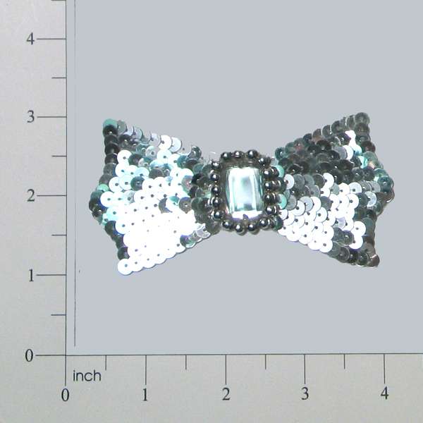Layered Bow Sequin Applique/Patch Silver Sequin & Beaded Appliques