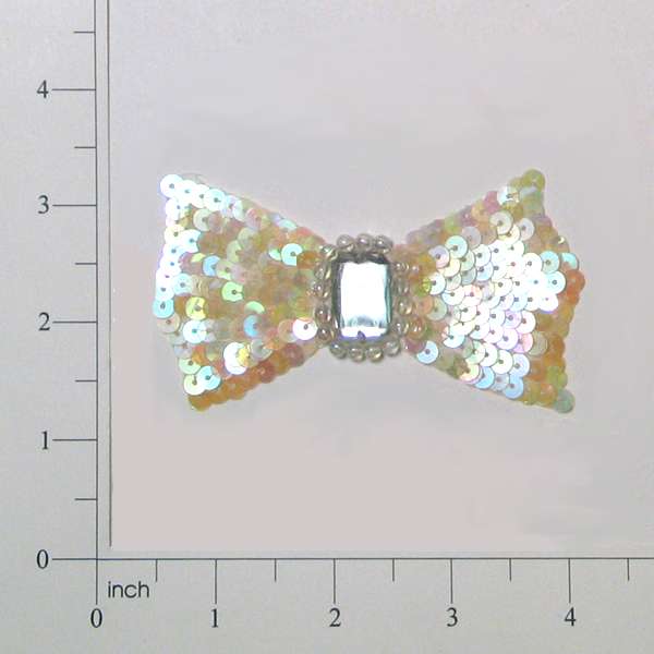 Layered Bow Sequin Applique/Patch Crystal Aurora Borealis Sequin & Beaded Appliques