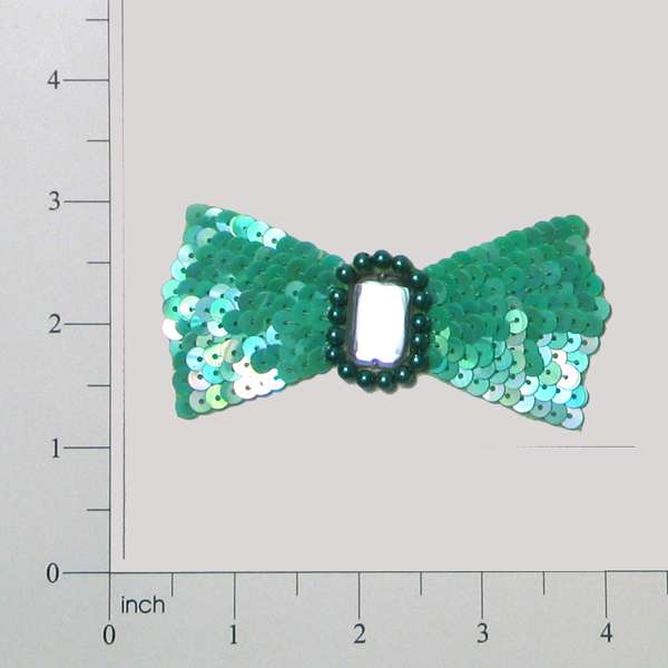 Layered Bow Sequin Applique - Mint Green Sequin & Beaded Appliques