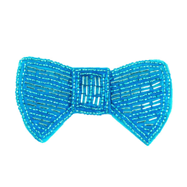 Beaded Bow Applique/Patch Aqua Blue Sequin & Beaded Appliques