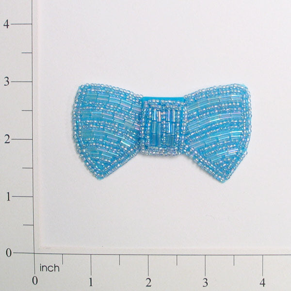 Beaded Bow Applique/Patch Light Blue Sequin & Beaded Appliques