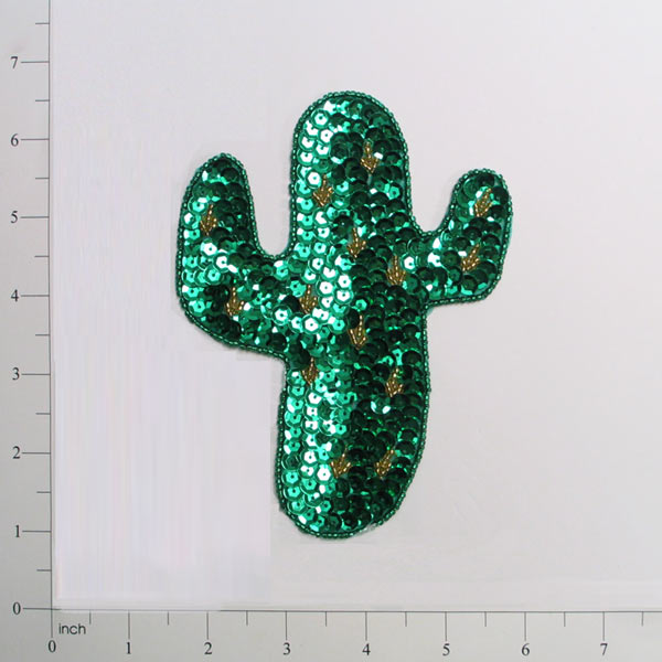 5 1/2" x 4 1/4" Mr. Cactus Sequin Applique/Patch - SM3417M-A - Green Sequin & Beaded Appliques