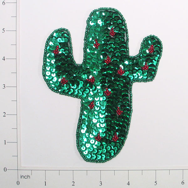 5 1/2" x 4 1/4" Mr. Cactus Sequin Applique/Patch - Green Appliques