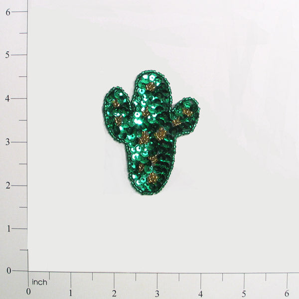 3" x 2 1/4" Mr. Cactus Sequin Applique/Patch - SM3417S-A - Green Sequin & Beaded Appliques