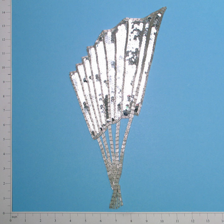 Designer Fan Sequin Applique/Patch Silver Sequin & Beaded Appliques