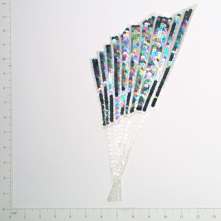 Designer Fan Sequin Applique/Patch Black Aurora Borealis Sequin & Beaded Appliques